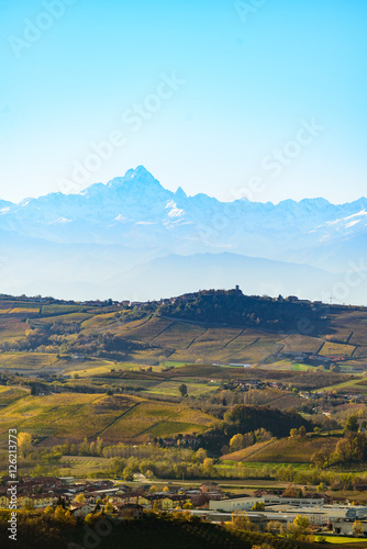 Autumn in northern italy region called langhe with colorful wine