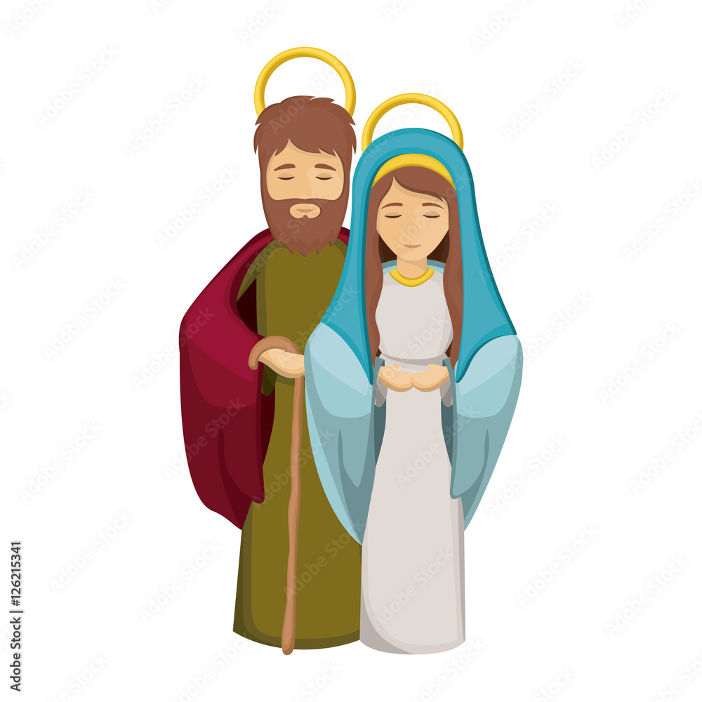 Mary and joseph cartoon icon. Holy night family christmas and betlehem theme. Isolated design. Vector illustration
