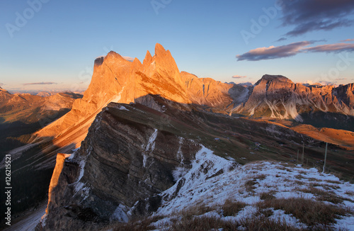 Fototapeta Naklejka Na Ścianę i Meble -  peak Seceda hills of Odle group at Val Gardena Dolomites Italy