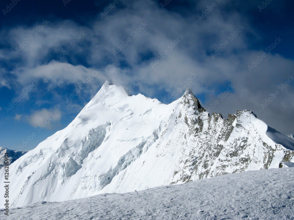 the Weisshorn and the famous north ridge in the Swiss Alps