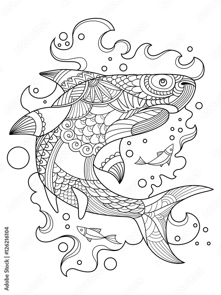 Shark coloring book for adults vector