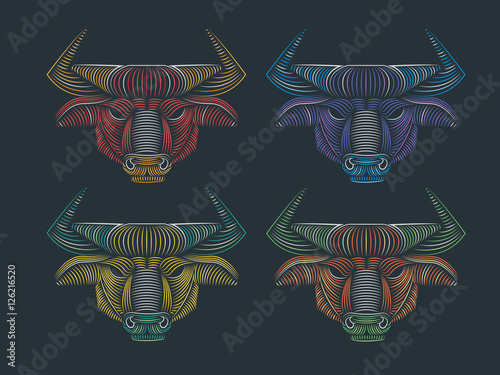 Powerful Bull Logo in line style. Creative Bull line symbol.