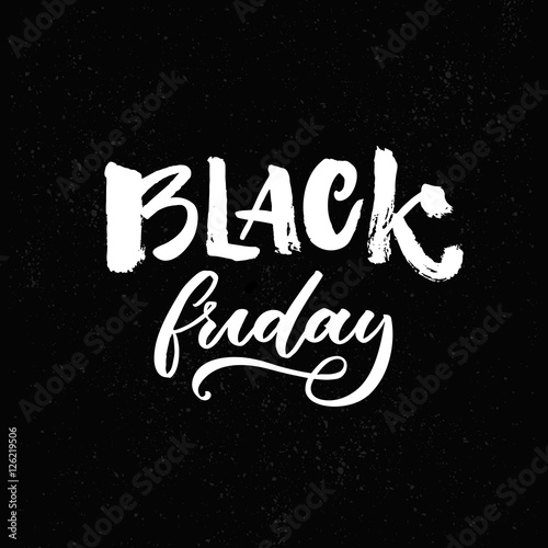 Black friday shopping banner with handwritten text. Vector sale banner. White words on black background