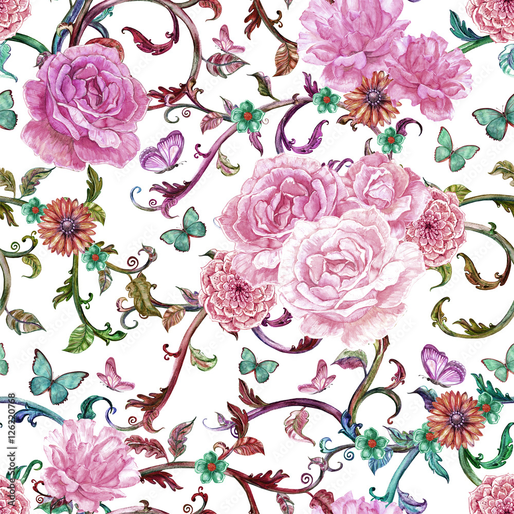Fototapeta premium fancy seamless texture with baroque floral scroll filigree of wa