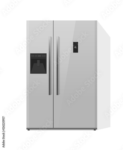 Fridge vector illustration isolated, flat style two doors refrigerator, kitchen freezer closed