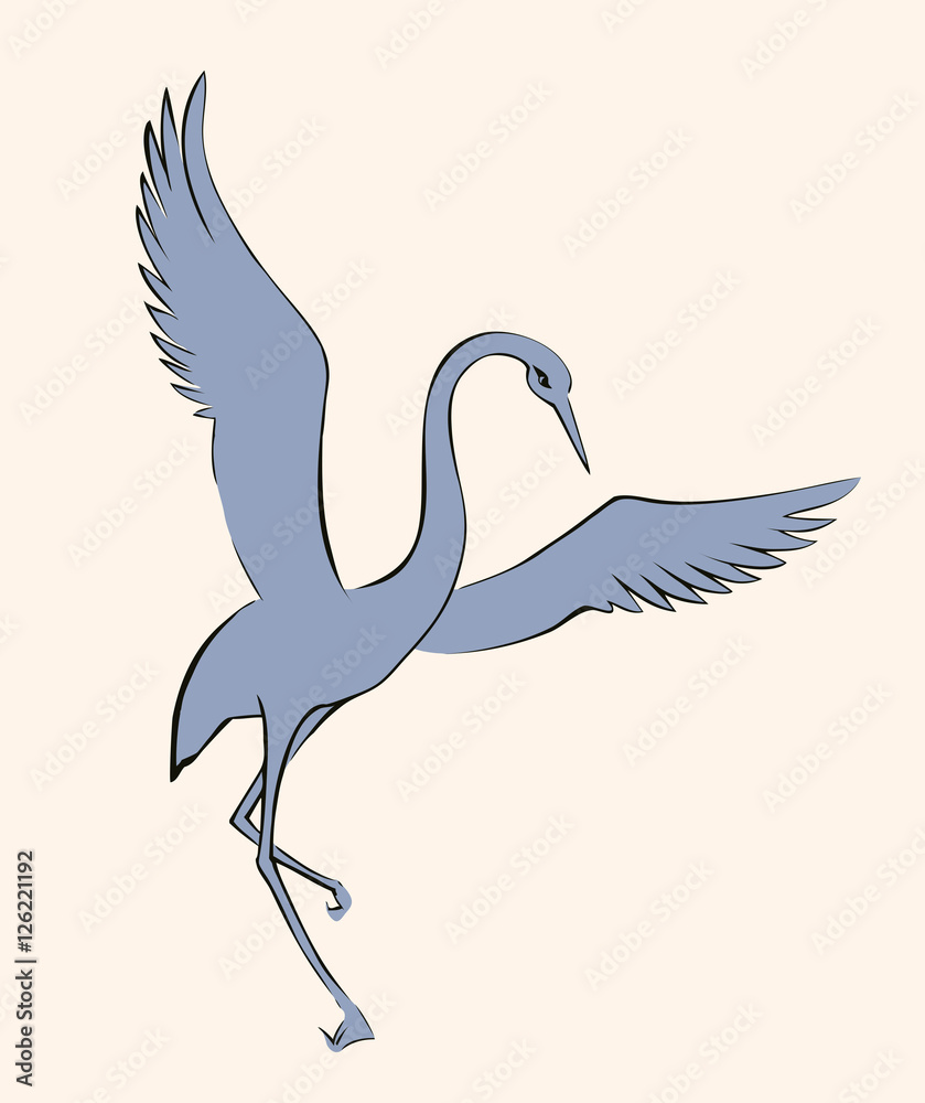 Fototapeta premium Vector image. Dancing crane