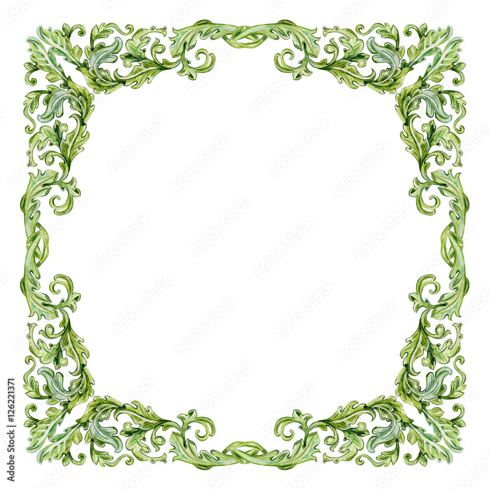 vintage frame with green baroque floral scroll filigree. waterco