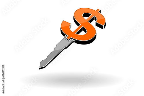 Key for money and 3d icon vector illustration