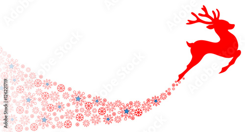 Reindeer jumping and flying on transparent background. Christmas banner.