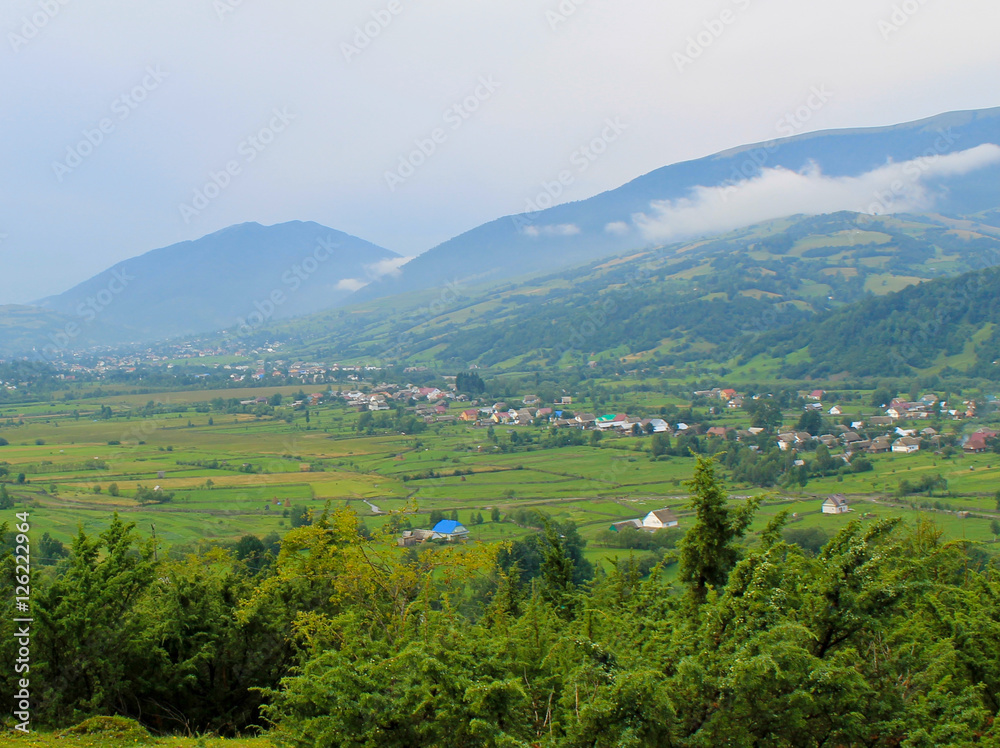 View on the village in Carpathians, Ukraine