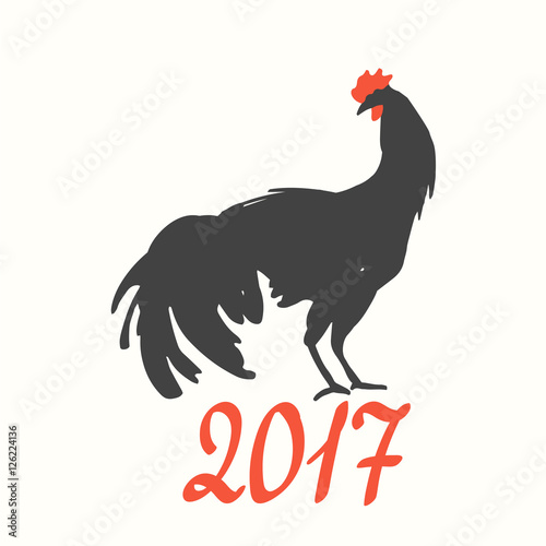 Silhouette of the cock a white background. Sketch style. Vector illustration with roosters 2017. Brush drawings. Chinese New Year.
