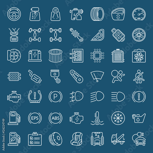 car parts and garage service white line iconset