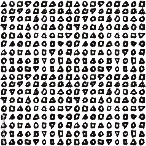 Fototapeta Naklejka Na Ścianę i Meble -  Seamless pattern with hand drawn black-and-white triangles, circles and squares