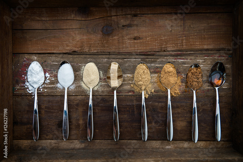 Photography Different Kinds of Sugar in the Spoons