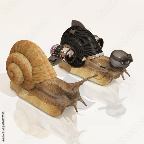 snail and upgraded snail, 3d rendering