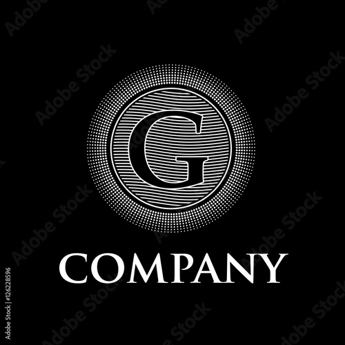 Elegant vector monogram initial letter G with sun and waves, bla