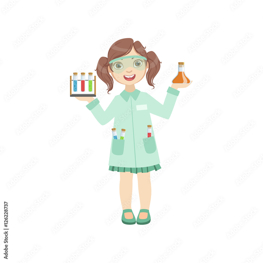 Girl Dressed As Chemist Holding Test Tubes Girl Dressed As Chemist Holding Test Tubes