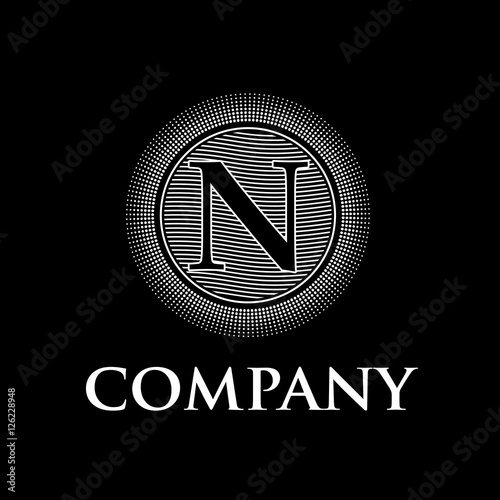 Elegant vector monogram initial letter N with sun and waves, bla