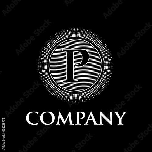 Elegant vector monogram initial letter P with sun and waves, bla