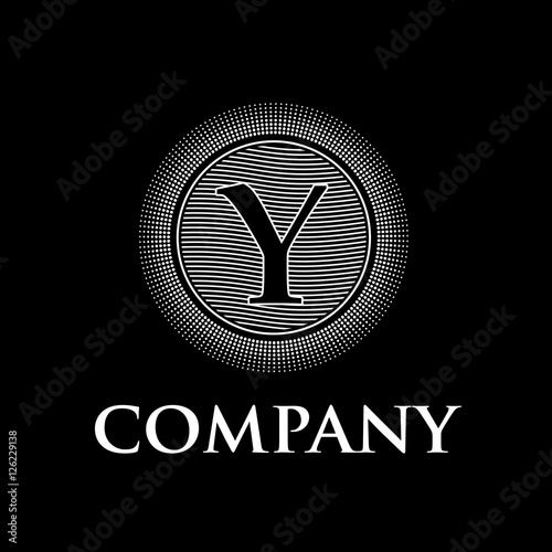 Elegant vector monogram initial letter Y with sun and waves, bla
