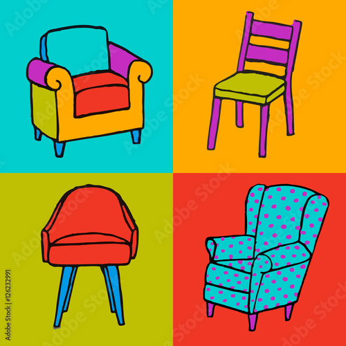 Vector illustration of chairs and armchairs