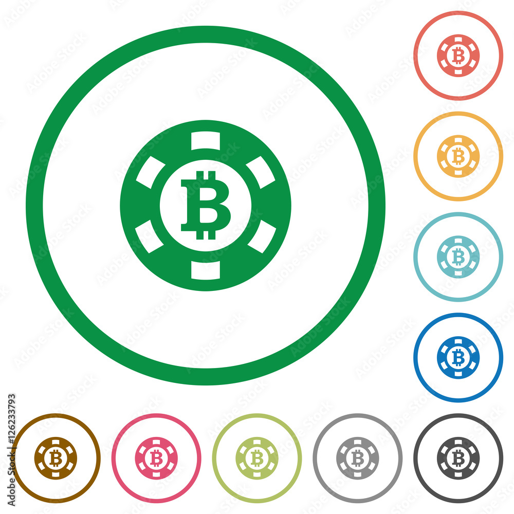 Bitcoin casino chip flat icons with outlines Bitcoin casino chip flat icons with outlines