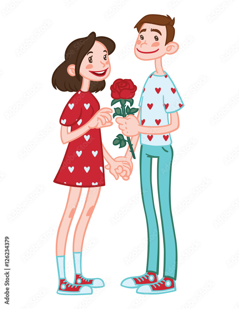 Romantic couple holding hands with flower. Romantic couple holding hands with flower.