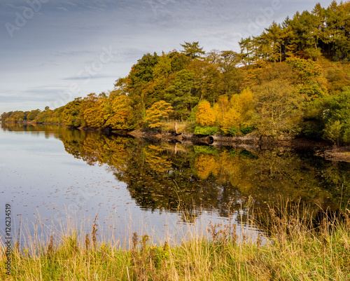 Autumn colours on Fermilee Reservoir, The Goyt Valley, Peak District, UK photo