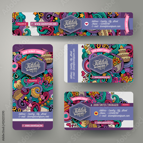 Corporate Identity set with doodles hand drawn Holidays theme