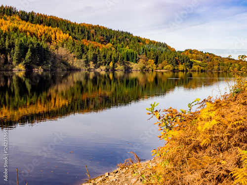 Autumn colours on Fermilee Reservoir, The Goyt Valley, Peak District, UK photo