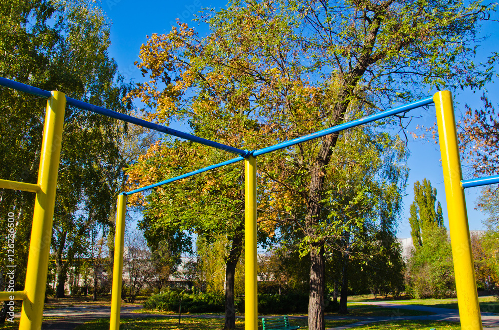 Horizontal bars on a sports ground in a park Horizontal bars on a sports ground in a park