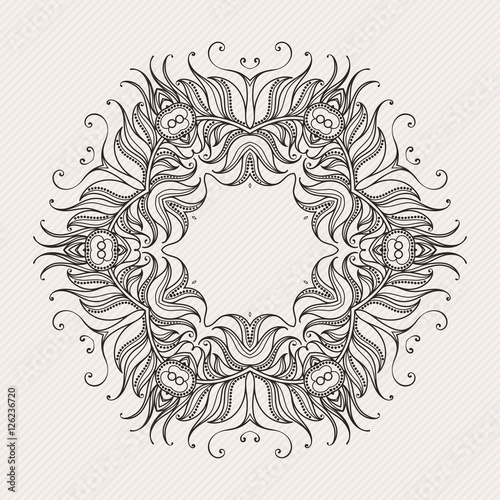 Vector mandala. Mehndi lace tattoo. Art Nouveau weave.