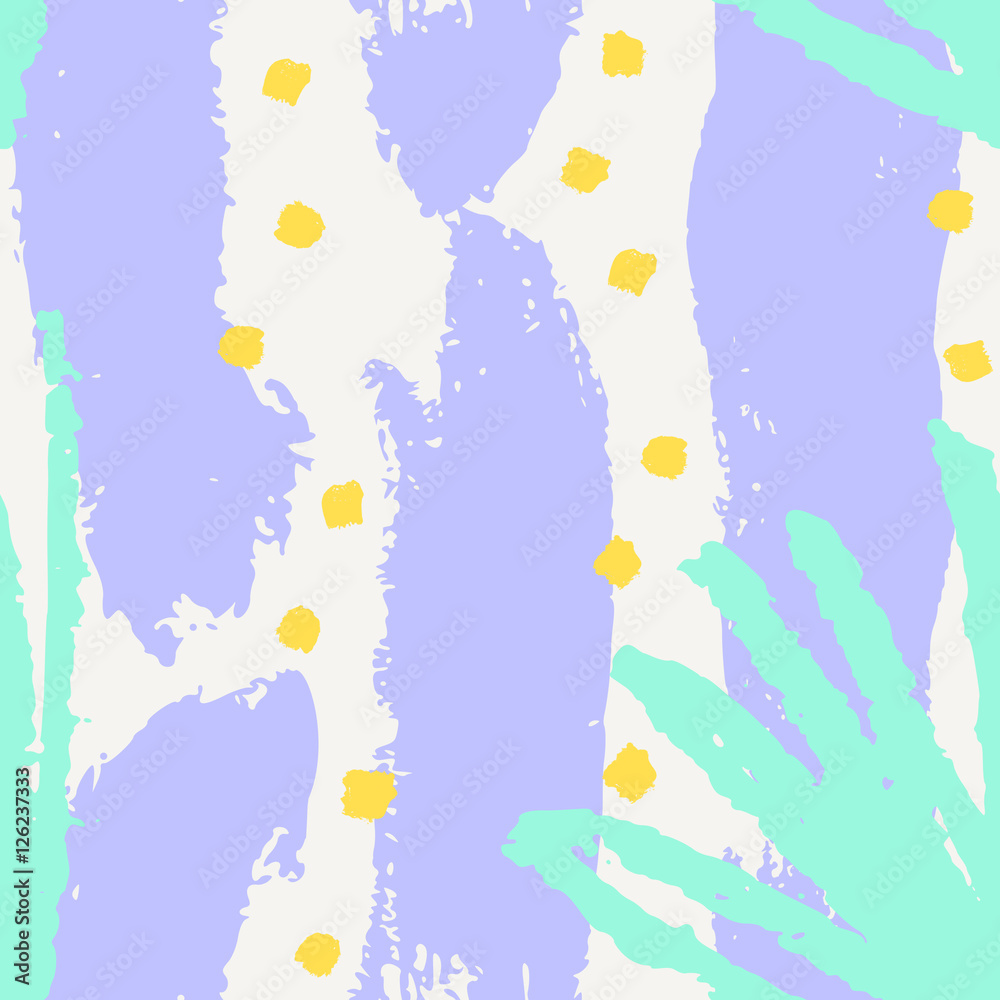 Hand drawn seamless pattern in purple, yellow and green on cream background. Hand drawn seamless pattern in purple, yellow and green on cream background.