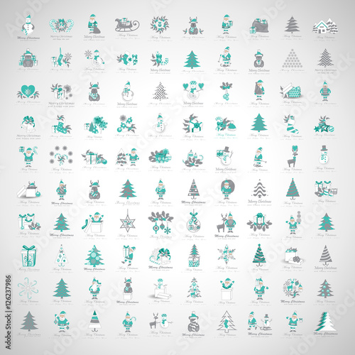 Christmas Icons Set -Isolated On Gray Background.Vector Illustration,Graphic Design.For Web,Websites,App,Print,Presentation Templates,Mobile Applications And Promotional Materials, Hand Drawn