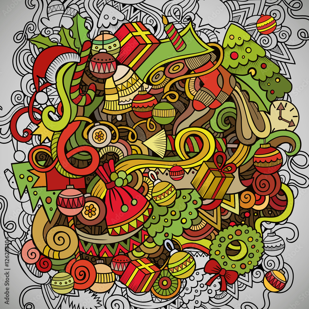Cartoon vector doodles New Year background Cartoon vector doodles New Year background