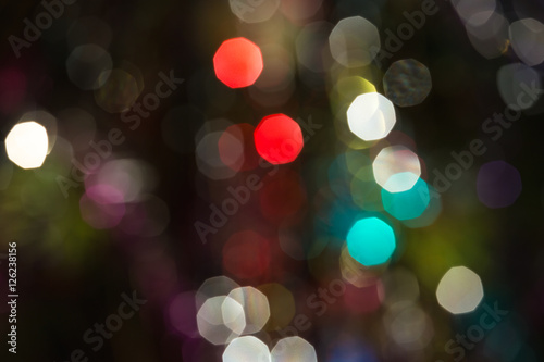 Defocused background decorated Christmas tree. The idea for postcards. Soft focus. Shallow DOF