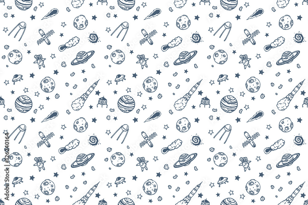 Hand drawn astronomy doodle seamless pattern. Hand drawn astronomy doodle seamless pattern.