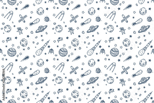Hand drawn astronomy doodle seamless pattern.