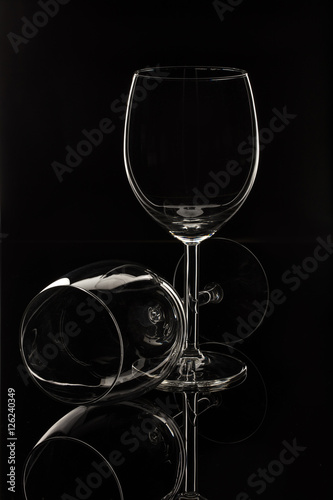 Wineglasses On A Black Glass Studio Background