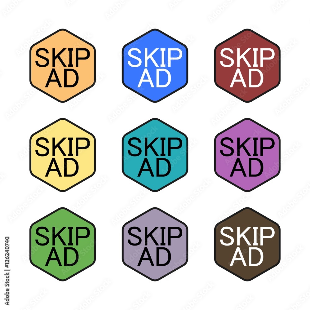 Set of Skip Ad Icon Button Set of Skip Ad Icon Button