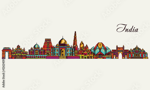 Hand drawn India skyline. Vector illustration