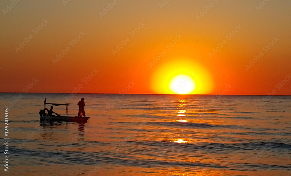 Fisherman fishing at lake in Morning, Turkey