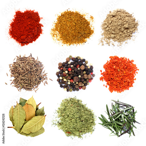 Fototapeta Naklejka Na Ścianę i Meble -  Various spices set isolated on white background