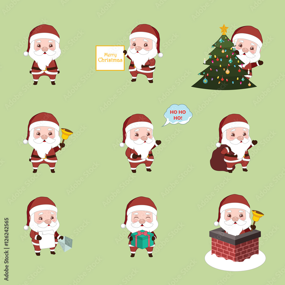Set of Santa with different activities