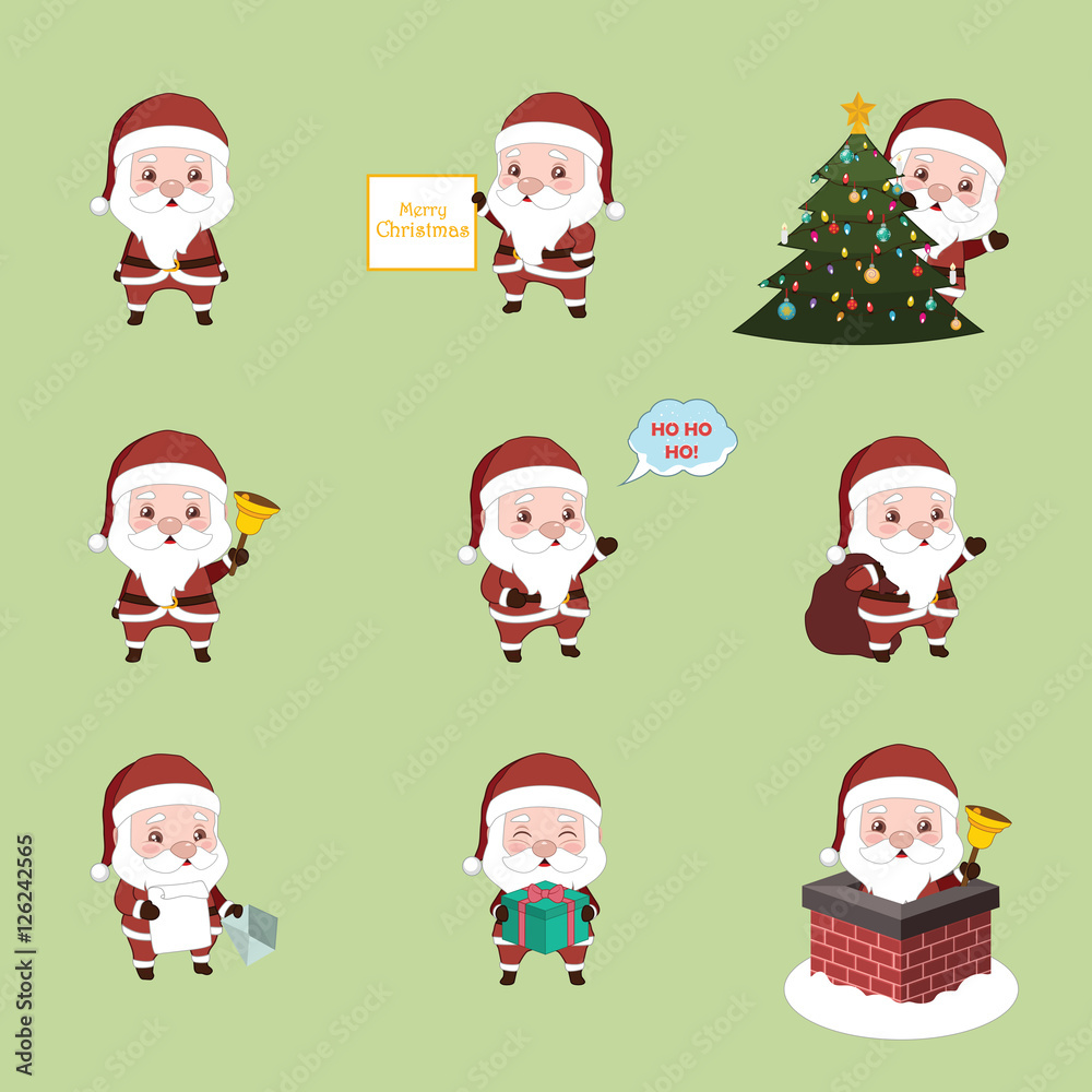 Set of Santa with different activities Set of Santa with different activities