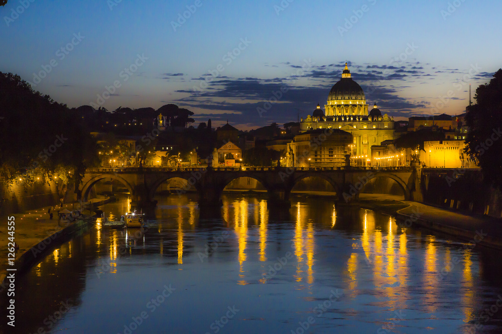 A bridge in Rome by night