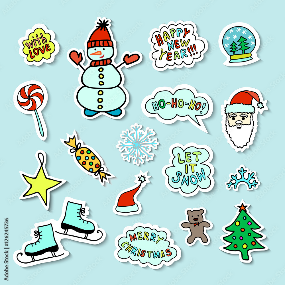 Set Of Bright Cartoon Christmas Stickers 3