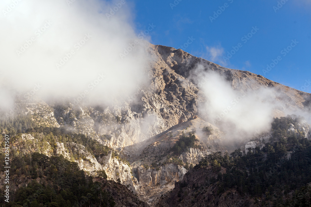 Turkish landscape with Olympos mountain.