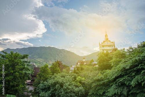 View of Wat Phra That Pha Son Kaew on the mountain at Khao Kho, Phetchabun, thailand in the morning with sunlight