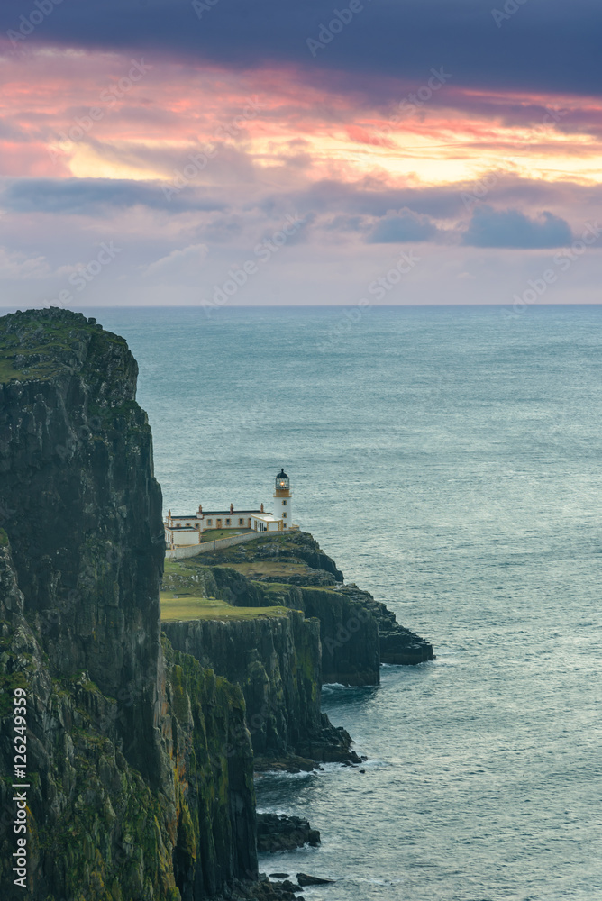 Neist point lighthouse, Isle of Skye, Scotland - beautiful landscape image of this iconic location - close up shot